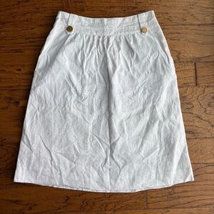 Tory Burch Linen Skirt White With Gold Buttons Lined Pockets Side Zip Women’s 0